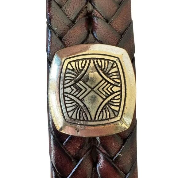 Brighton Women\'s Brown Braided  Woven Leather Brown Belt with Metal Studs Sz M/L main image 11